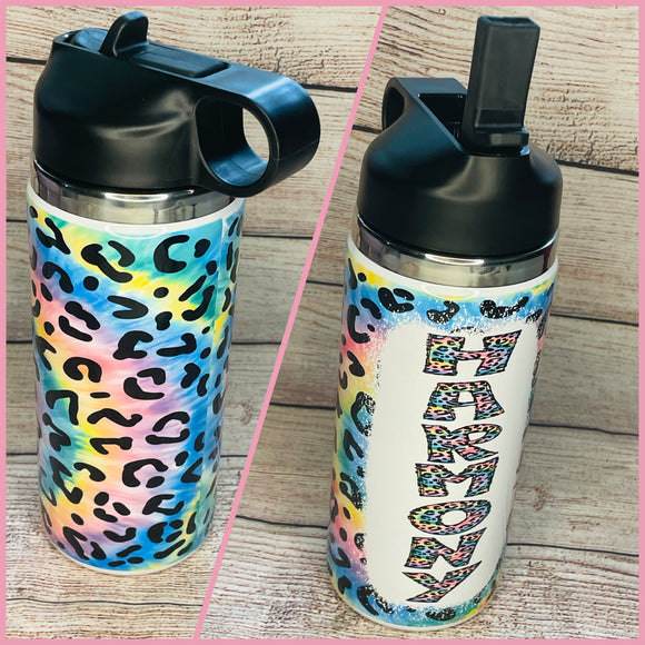 Leopard rainbow personalized name tumbler